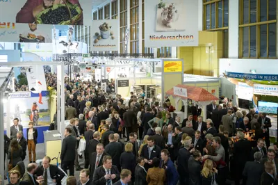 Niedersachsenabend 2013: Vogelperspektive auf die dicht gefüllte Halle beim Abendempfang